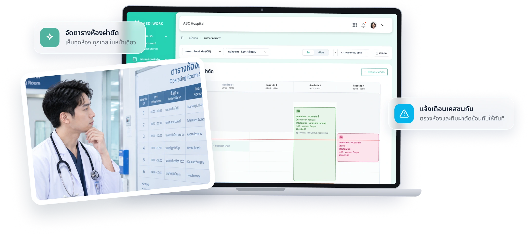Operating room schedule showing every room and case on one screen